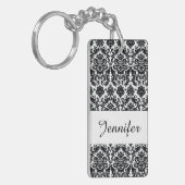 Elegant Black White  Damask Pattern Sleutelhanger (Voorkant Links)