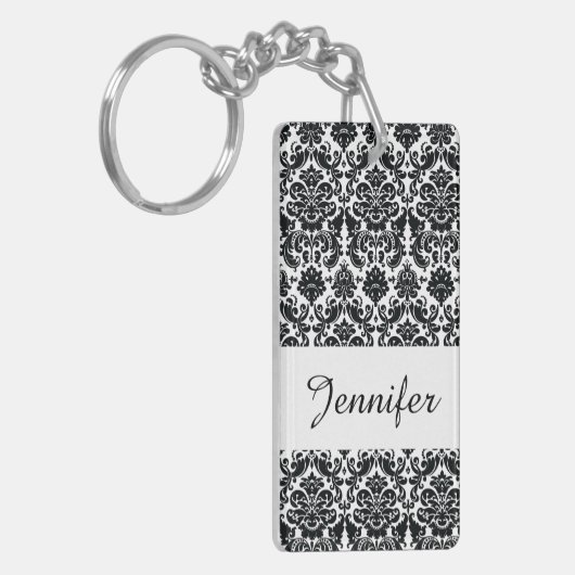 Elegant Black White Damask Pattern Sleutelhanger (Voorkant Links)