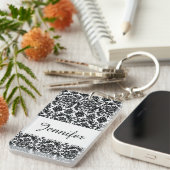 Elegant Black White  Damask Pattern Sleutelhanger (Voorkant Rechts)