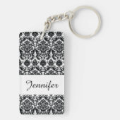 Elegant Black White  Damask Pattern Sleutelhanger (achterkant)