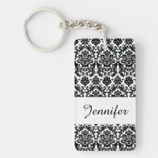 Elegant Black White  Damask Pattern Sleutelhanger (Voorkant)