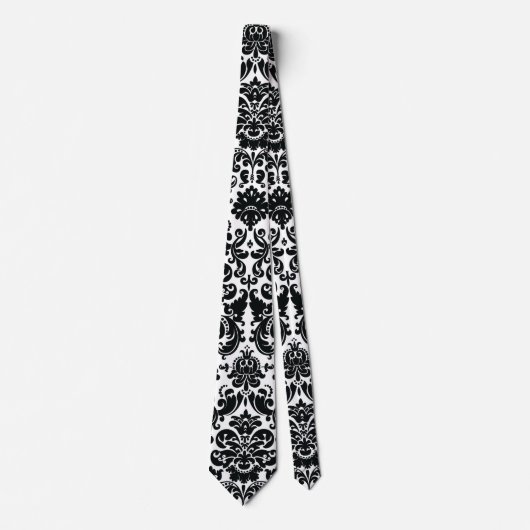 Elegant Black White  Damask Pattern Stropdas (Voorkant)