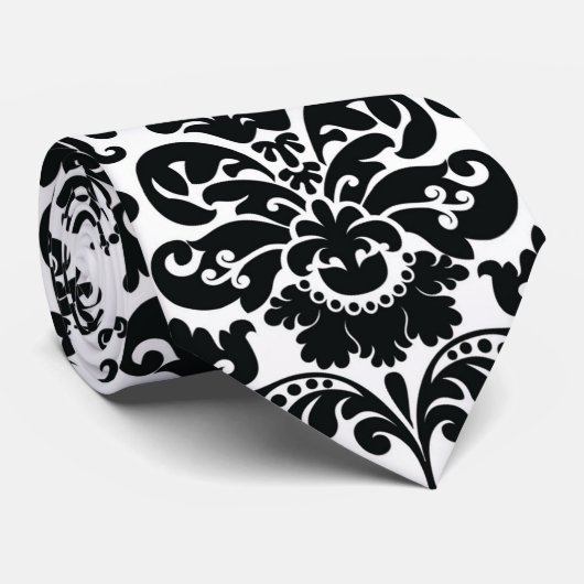 Elegant Black White  Damask Pattern Stropdas (Opgerold)