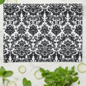 Elegant Black White  Damask Pattern Theedoek (Gevouwen)