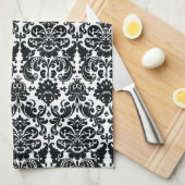 Elegant Black White  Damask Pattern Theedoek (Quarter Fold)