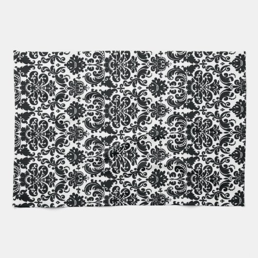 Elegant Black White  Damask Pattern Theedoek (Horizontaal)