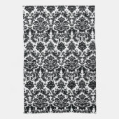Elegant Black White  Damask Pattern Theedoek (Verticaal)