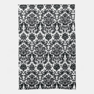 Elegant Black White  Damask Pattern Theedoek