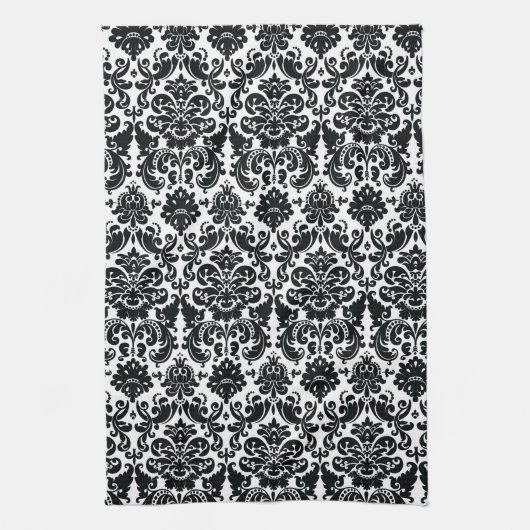 Elegant Black White  Damask Pattern Theedoek (Verticaal)
