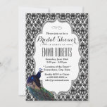 Elegant Black & White Damask Peacock Vrijgezellenf Kaart<br><div class="desc">Elegant Black & White Damask Peacock Bridal Shower Invitations.</div>