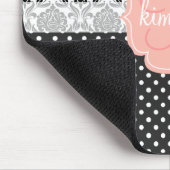 Elegant Black & White Damask Pink Girly Monogram Muismat (Hoek)