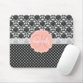 Elegant Black & White Damask Pink Girly Monogram Muismat (Met muis)
