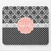 Elegant Black & White Damask Pink Girly Monogram Muismat (Voorkant)
