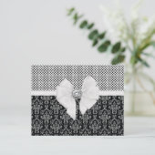  Elegant Black & White Damask Polka Dots Briefkaart (Staand voorkant)