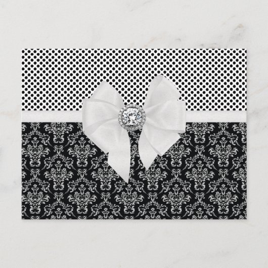  Elegant Black & White Damask Polka Dots Briefkaart (Voorkant)