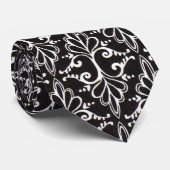 Elegant Black White Damask Stropdas (Opgerold)