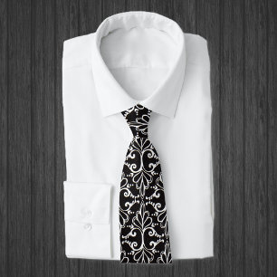 Elegant Black White Damask Stropdas