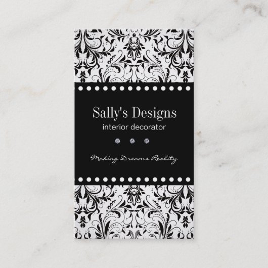 Elegant Black & White Damask Visitekaartje (Voorkant)