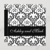 Elegant Black White Damask Wedding Invitation Kaart (Voorkant / Achterkant)