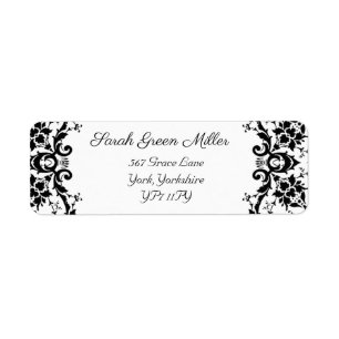 Elegant Black White Damask Wedding Return Address Etiket