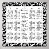 Elegant Black White Damask Wedding Seding Chart Poster (Voorkant)