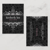 Elegant Black & White Damkers & Lace Visitekaartje (Voorkant / Achterkant)