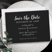 Elegant Black White Delicate Romantic Calligraphy Save The Date