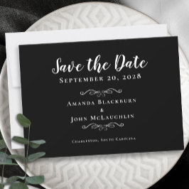 Elegant Black White Delicate Romantic Calligraphy Save The Date