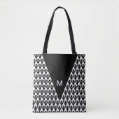 Elegant Black White Diamond Pattern & Monogram Tote Bag (Voorkant)