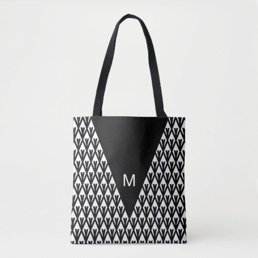 Elegant Black White Diamond Pattern & Monogram Tote Bag (Voorkant)