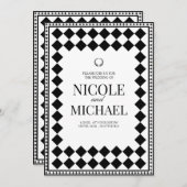 Elegant Black &White Diamond Pattern Wedding Kaart (Voorkant / Achterkant)