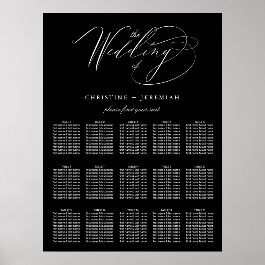 Elegant Black White Elegant Script Wedding Seding Poster (Voorkant)