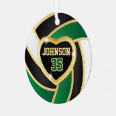 Elegant Black, White en Dark Green 🏐 Volleyball Metalen Ornament (Voorkant links)