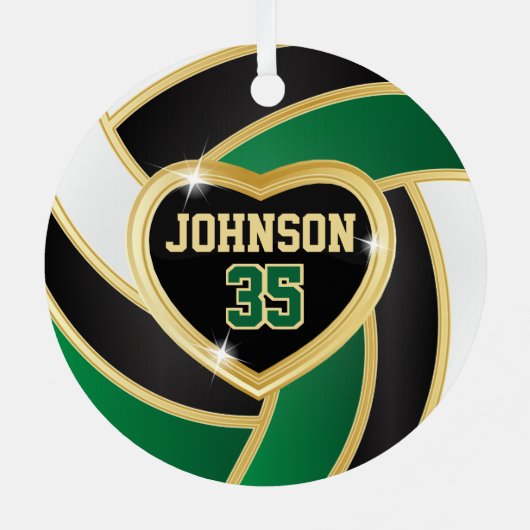 Elegant Black, White en Dark Green 🏐 Volleyball Metalen Ornament (Achterkant)