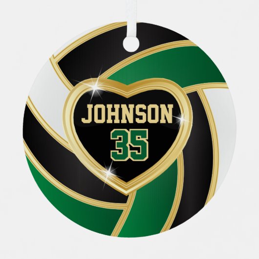Elegant Black, White en Dark Green 🏐 Volleyball Metalen Ornament (Voorkant)