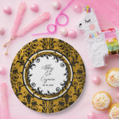 Elegant Black White en Gold Damask Wedding Papieren Bordje (Feest)