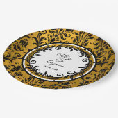 Elegant Black White en Gold Damask Wedding Papieren Bordje (Gekanteld)