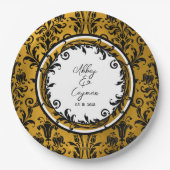 Elegant Black White en Gold Damask Wedding Papieren Bordje (Voorkant)