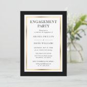 Elegant Black White en Gold Engagement Party Kaart (Staand voorkant)