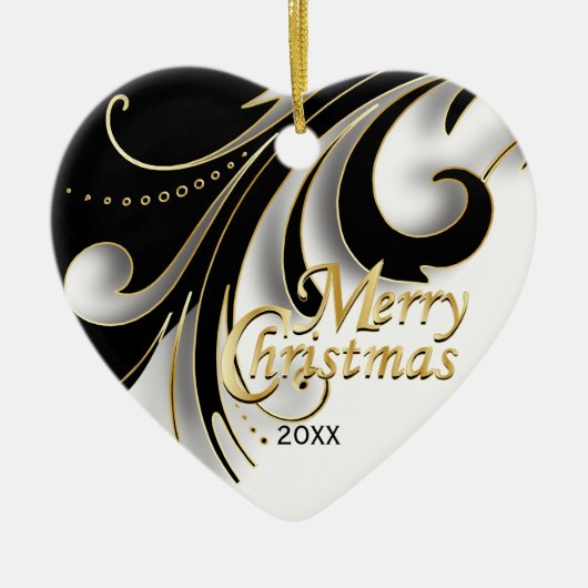 Elegant Black, White en Gold Kerstmis | Foto Keramisch Ornament (Voorkant)