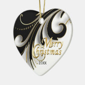 Elegant Black, White en Gold Kerstmis | Foto Keramisch Ornament (Links)