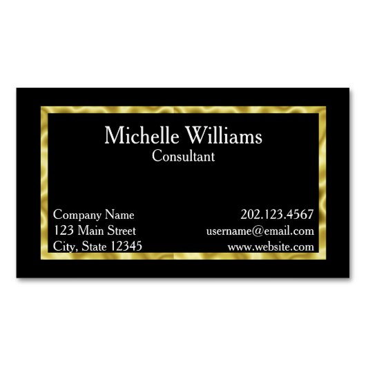 Elegant Black White en Gold Magnetisch Visitekaartje (Voorkant)