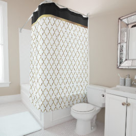 Elegant Black, White en Gold Quatrefoil patronen Douchegordijn