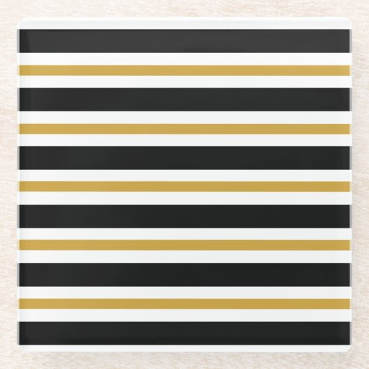 Elegant Black, White en Gold Stripes Glazen Onderzetter (Voorkant)