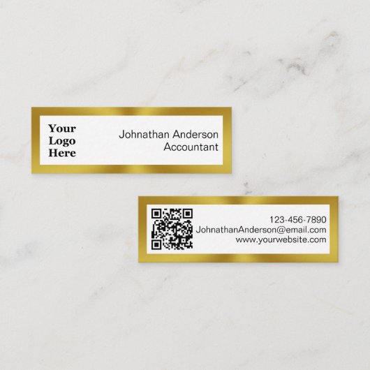 Elegant Black White en Gold Uw Logo- en QR-code Contactkaartje (Voorkant / Achterkant)