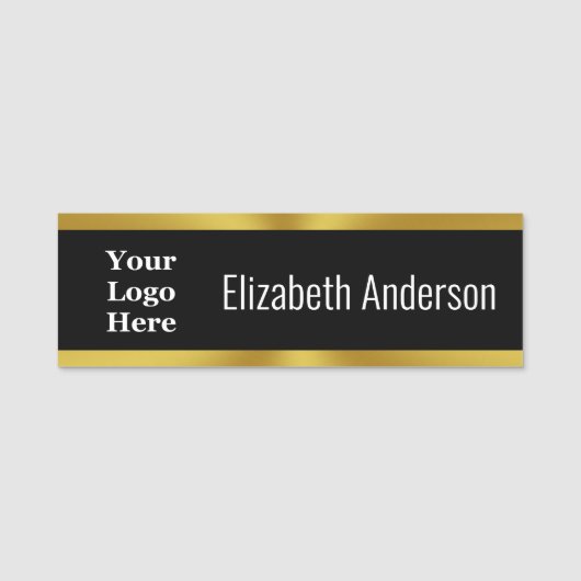 Elegant Black White en Gold Uw Logo hier Naamplaatje (Voorkant)