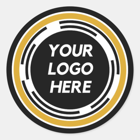 Elegant Black, White en Gold Uw Logo hier Ronde Sticker (Voorkant)