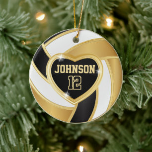 Elegant Black, White en Gold Volleyball Keramisch Ornament