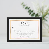 Elegant Black White en Gold Wedding RSVP Kaartje (Staand voorkant)