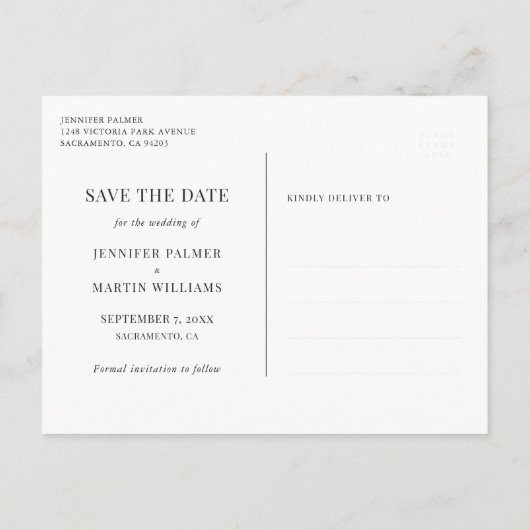 Elegant Black White en Gold Wedding Save the Date Aankondigingskaart (Achterkant)